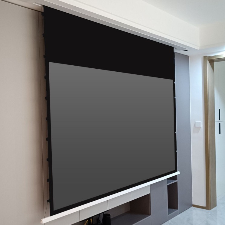 快阁隐藏嵌入式电动拉线天花幕语音控制遥控升降投影仪幕布定制