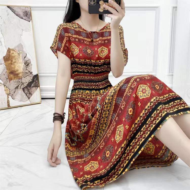 Completo gonna mare in seta e cotone donna stile bohémien midi_voghion.com