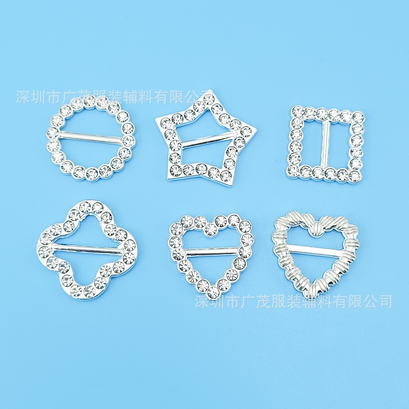 韩版手工diy合金圆形五角星正方桃心四叶草镶钻日字饰品服饰鞋扣
