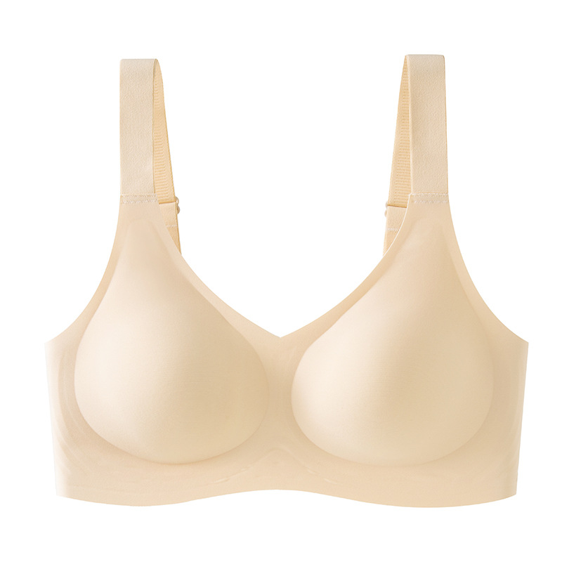 Gran tamaño de soporte suave de jalea ropa interior damas sin marcas sin anillo de acero sujetador recopilado anti-caída sujetador de copa fija