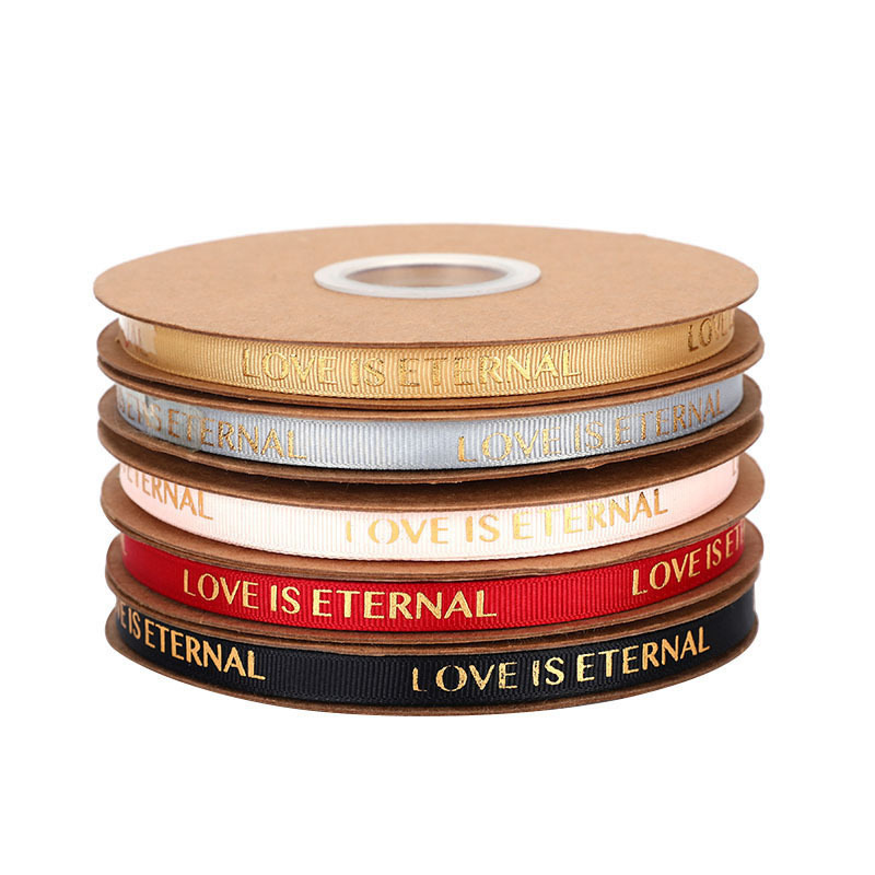 Stock 1CM estampado letras inglesas roscado cinta flores pastel de regalo decoración hecha a mano DIY cinta de alta densidad