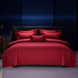 High-End Wedding 160-Count Long-Staple Cotton Gold Thread Embroidered Wedding Four-Piece Set, All-Cotton Red Dowry Bedding for the Bridal Chamber