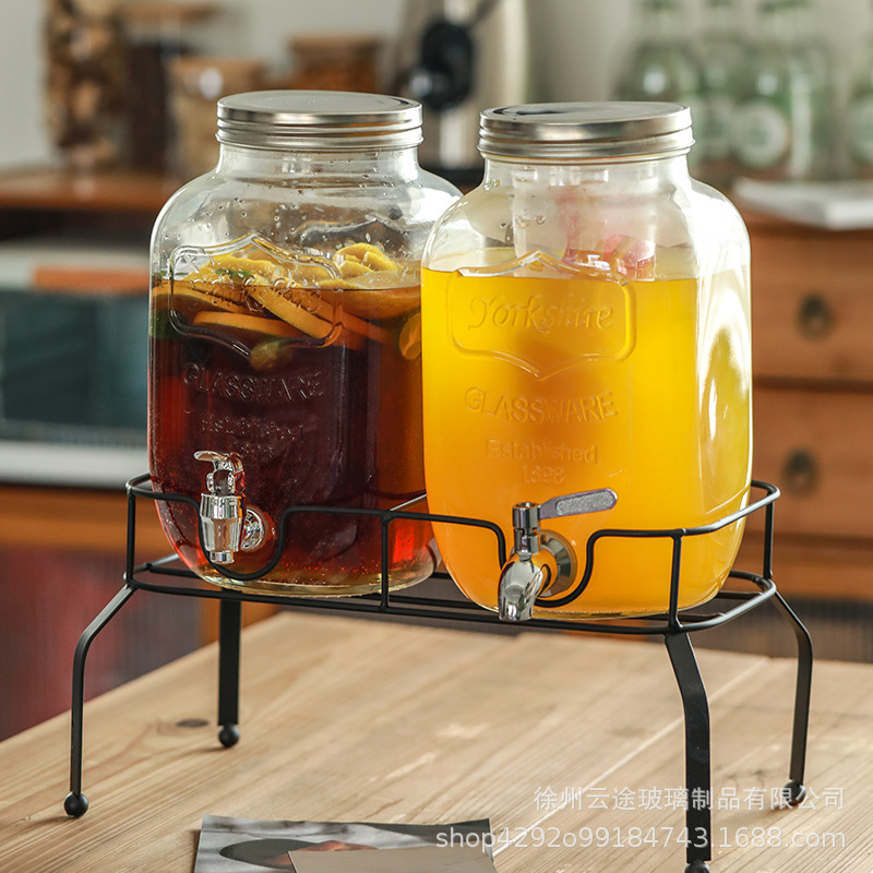 Amazon vidrio transparente tarro de jugo con grifo comercial restaurante bebida leche cola cubo cóctel traje al por mayor