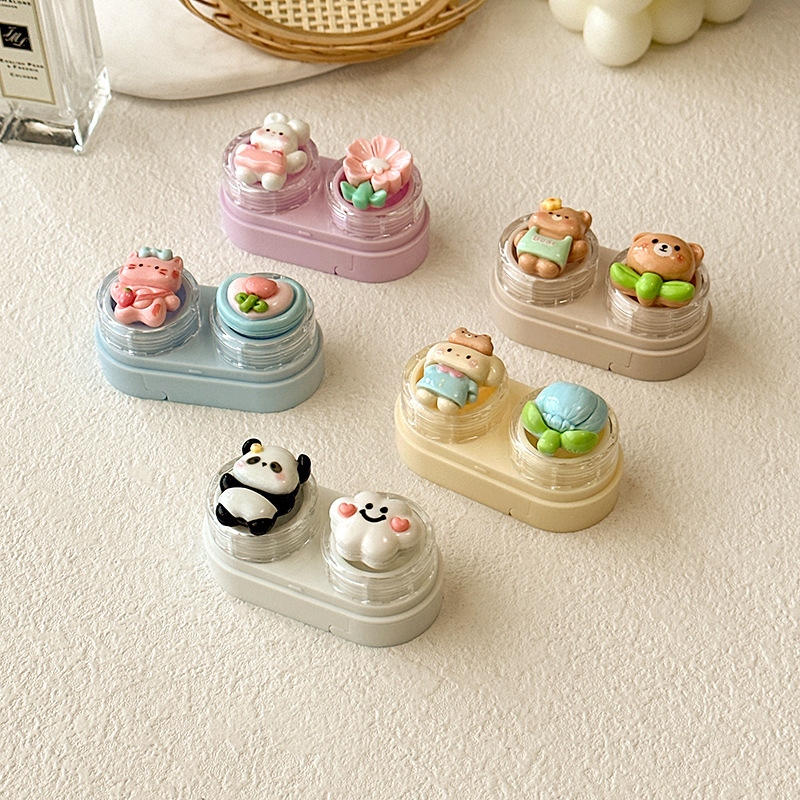 Cute Portable Drawer Type Contact Lens Box Beautiful Pupil Box Girl Cartoon Care Box Small Companion Box CT43