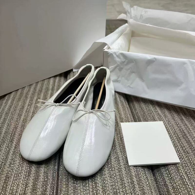 Cowhide Version~Retro Round-Toe Shallow Bow Flat Shoes Ballet Shoes Women's 2026 Spring Commuter Shoes