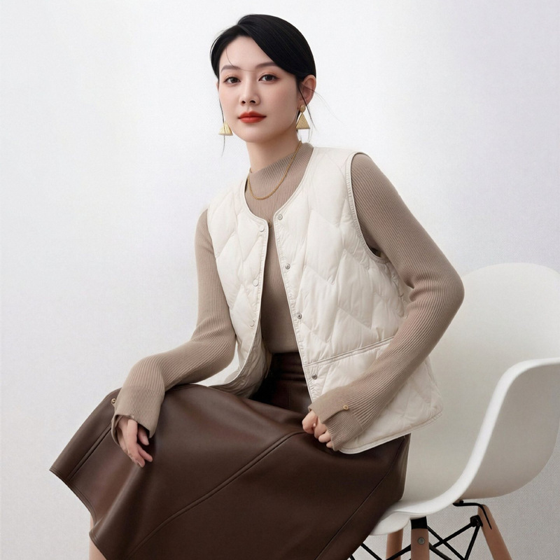 2026 Winter New Women's Collarless Down Vest Fashionable Short Ultra-Light Down Lined Vest 90% Down for Outerwear 2026 Winter New Women's Collarless Down Vest Fashionable Short Ultra-Light Down Lined Vest 90% Down for Outerwear