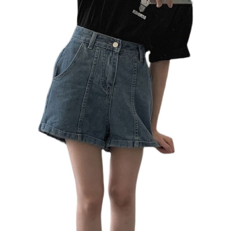 (2개) 배 모양의 넓은 다리 데님 반바지 여자 봄 2024 새로운 플러스 사이즈 통통녀 슬리밍 올매치 스트레이트 A 자형 핫 팬츠