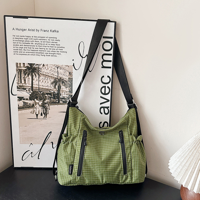 韩版时尚双肩包2025秋季新款女包复古格子单肩包休闲大容量斜挎包