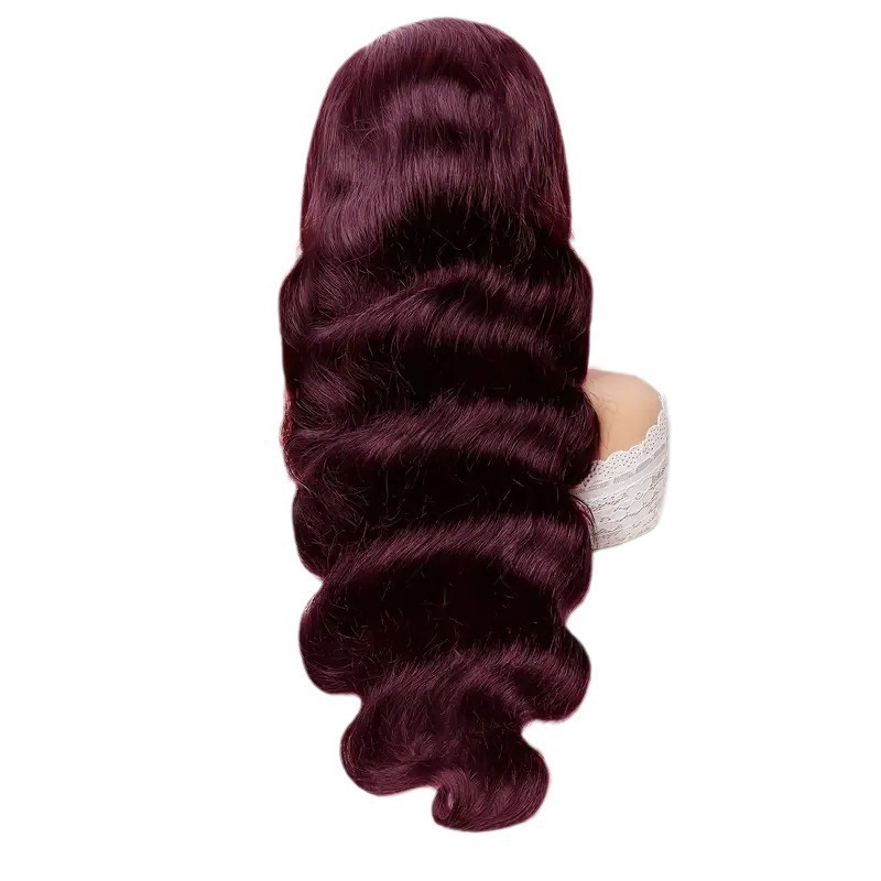 Pelucina de encaje frontal, pelucina de encaje frontal, pelucina de encaje para mujeres, gran onda de vino rojo, cabello rizado largo, cubierta de cabeza completa natural