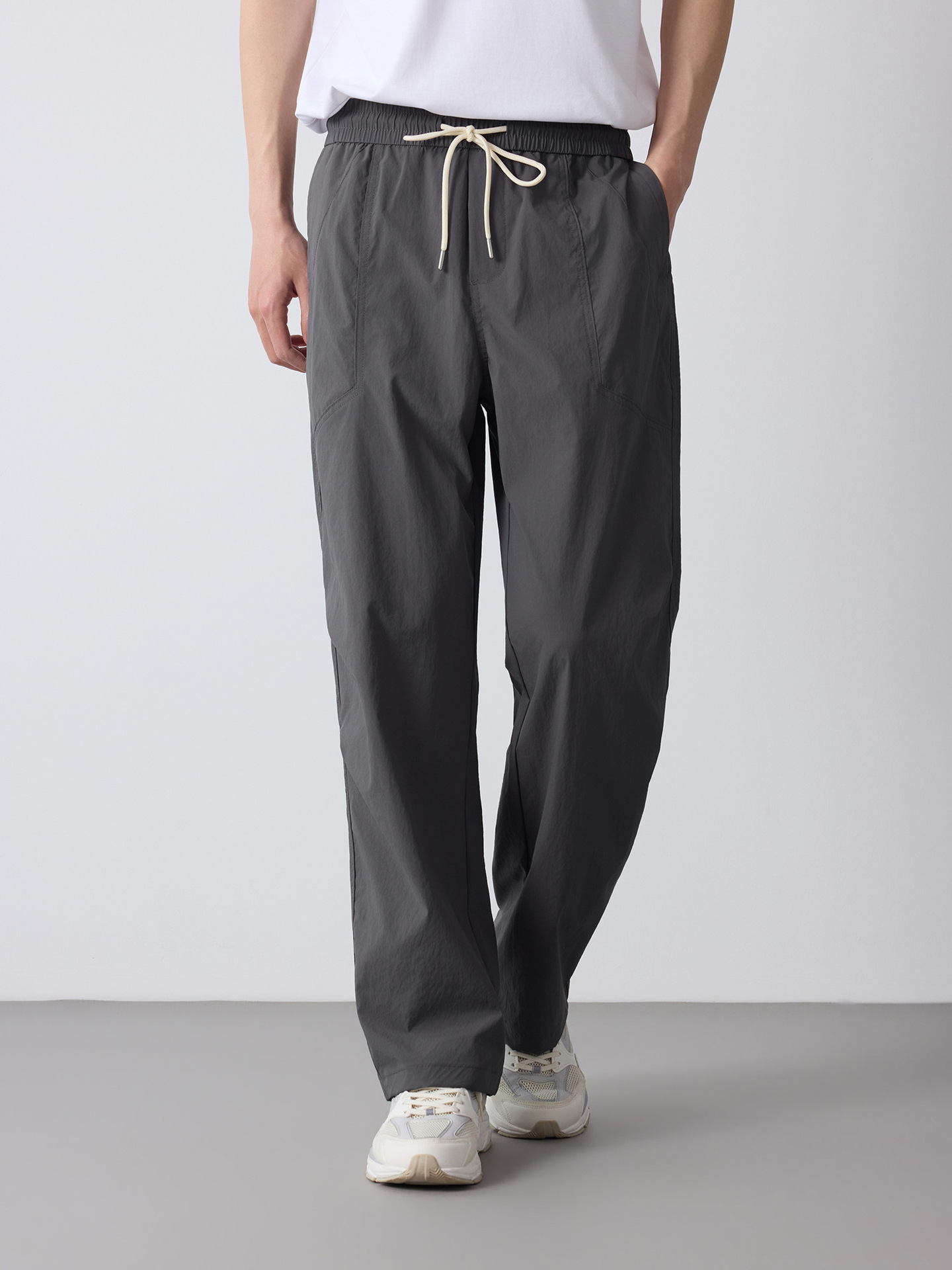 Quần jogger nam dáng rộng thùng thình phong cách thể thao thành phố, cạp chun — đen