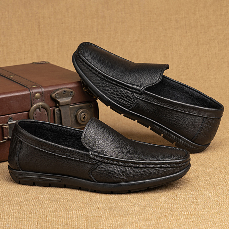 皮鞋男春季新款豆豆鞋男單層皮套腳潮鞋一腳蹬休閒皮鞋男駕車單鞋