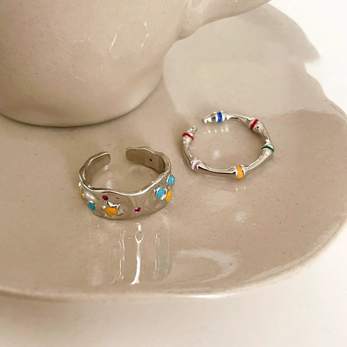 Korean style niche design drip glaze irregular ring female ins fashion personality versatile open index finger ring