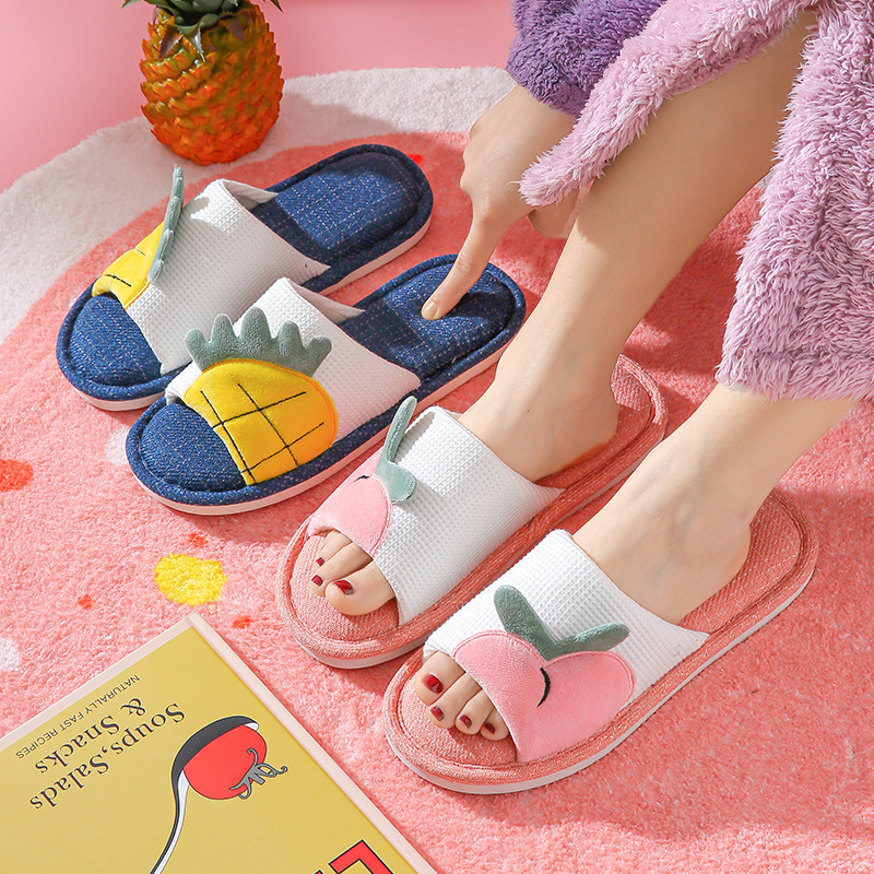 Pantuflas de algodón y lino para mujer, pantuflas de interior antideslizantes con suela gruesa para parejas, para todas las estaciones, pantuflas silenciosas antideslizantes de colores dulces para hombre.