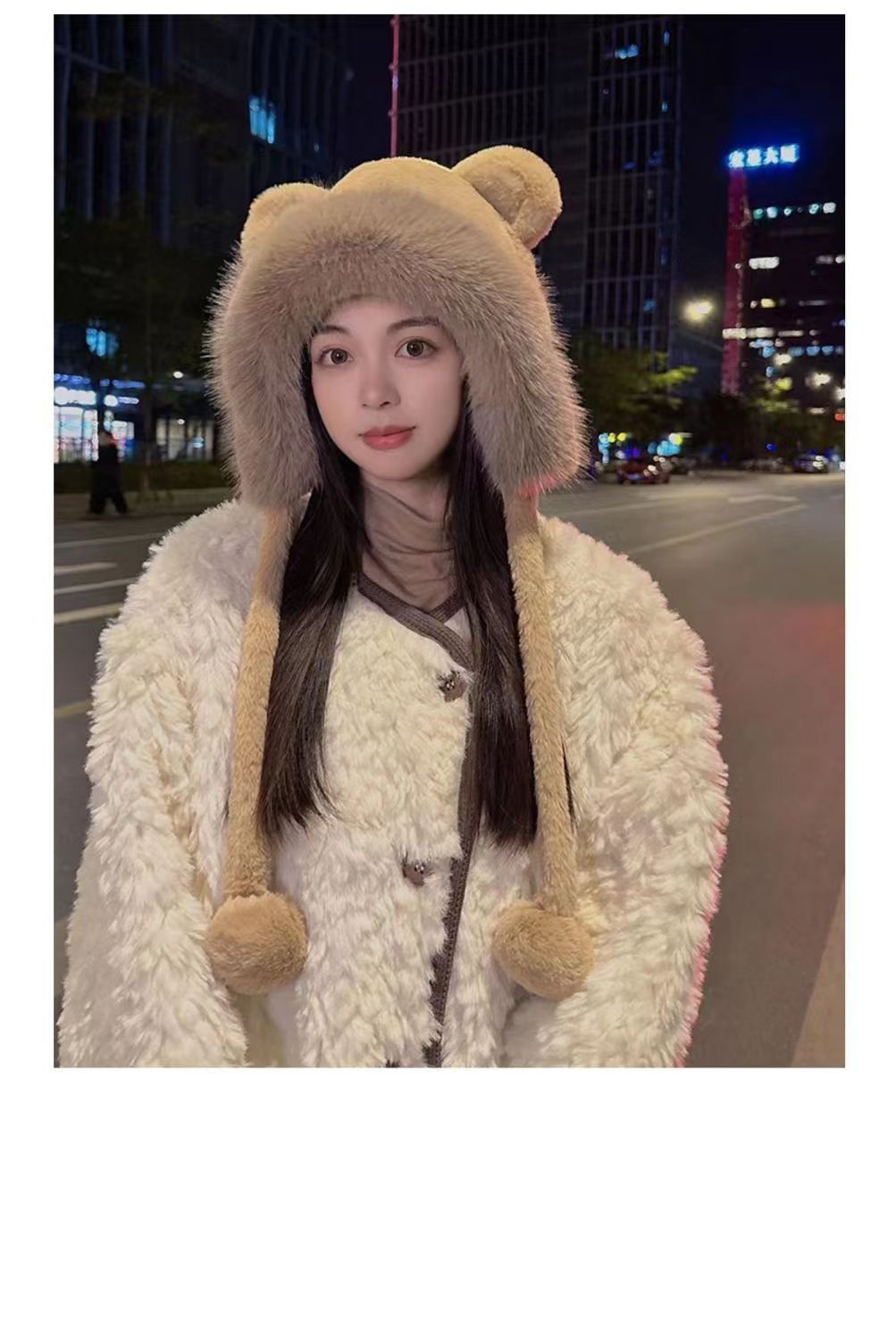 Women's Gender Pom Poms Design Women's Cute Bear Pom Poms Ear Warap Wool Cap