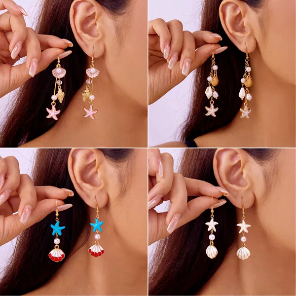 Cross-Border New Style Fresh Ocean Shell Earrings Summer Conch Starfish Women's Wholesale Summer Vacation Style Earrings