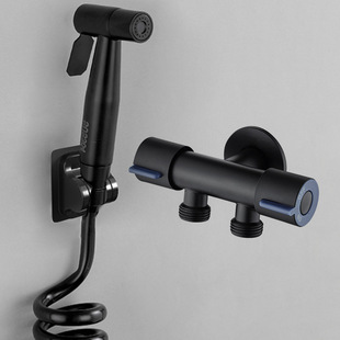 304 Stainless Steel Black Double Water Outlet Washing Machine Faucet Household One-in Two-out Faucet Shower Set