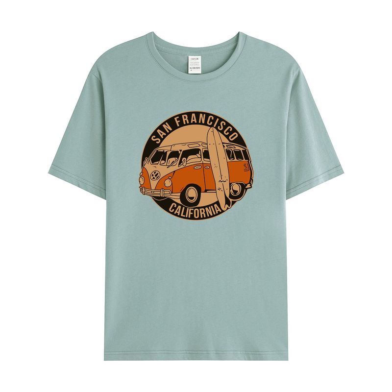 独立駅クロスボーダー男性レトロ車模様綿100% ゆるいプルオーバー半袖tシャツ|undefined