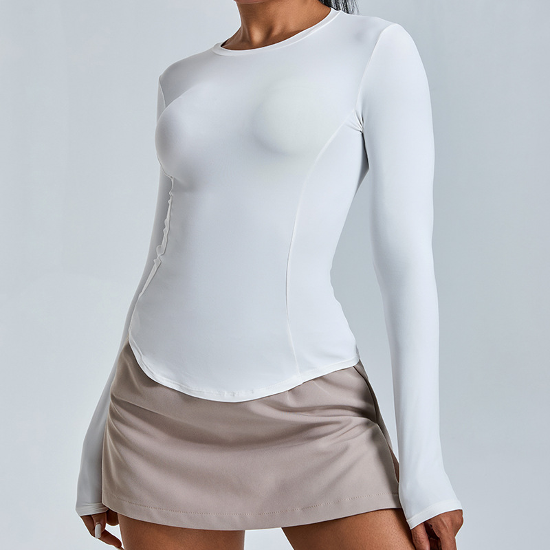 Otoño nuevo estilo hilo de espina de pescado ropa de yoga de manga larga para mujer camiseta deportiva casual para correr ropa de fitness delgada transpirable top
