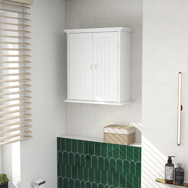 Modern MDF Bathroom Wall Cabinet Space Saving Storage Cabinet Medicine Cabinet 2 Doors Adjustable Rack Cabinet