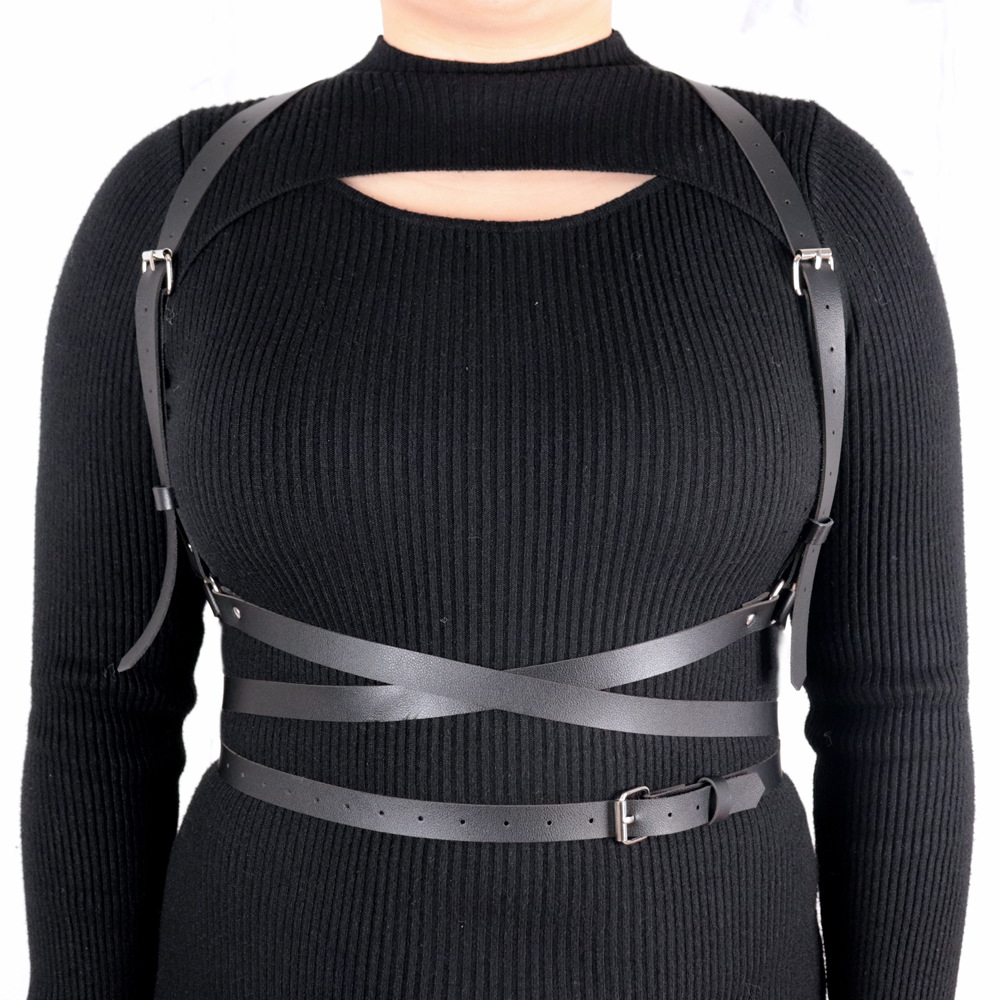 Juguetes sexuales de doble capa de la correa de bobinado SM desgaste de las mujeres vinculante ropa de cuero de la PU vinculante juguetes de entrenamiento