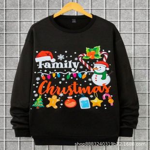 Amazon Hot Sale Christmas Element Information Sweatshirt 3D Digital Printing Loose Men's Pullover Long Sleeve Sweatshirt
