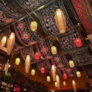 云南民族风民谣酒吧长条吊顶天幕挂布墙面装饰民宿特色墙布背景布