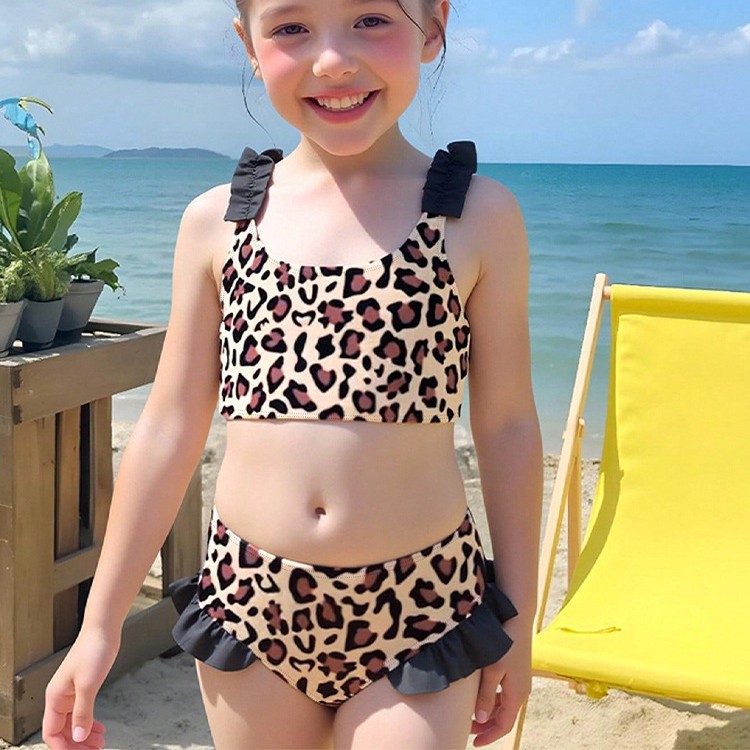 Zweiteiliger Badeanzug für Mädchen mit Cartoon-Print, Bikini und Tankini, ideal für Strand, Poolpartys und Sommerurlaub (3-7 Jahre)_voghion.com
