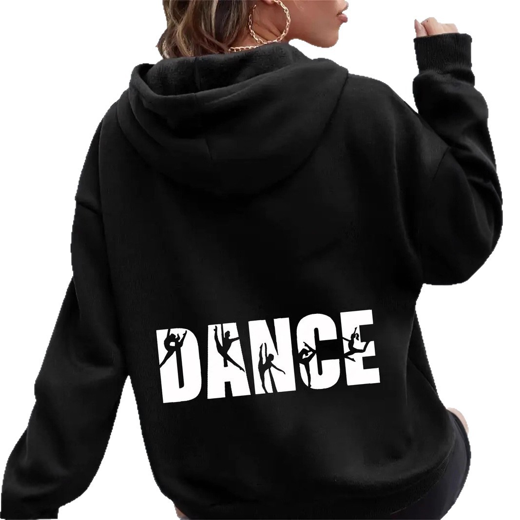 Sweat-shirt à capuche pour femme, imprimé lettres, style décontracté et tendance._voghion.com