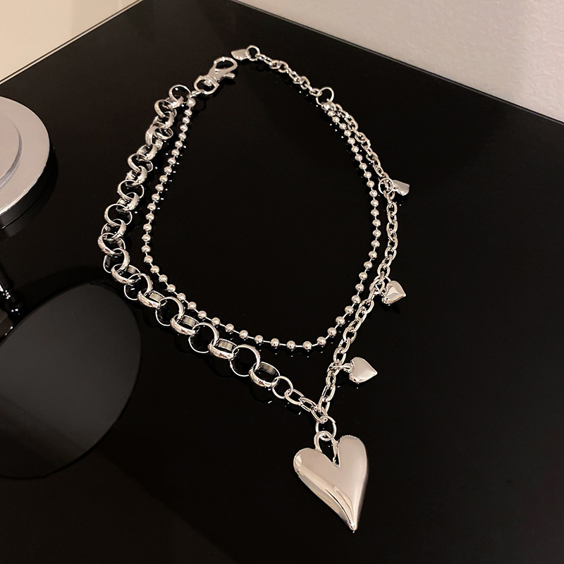 fashion irregular heart double layered trend titanium steel necklace wholesale