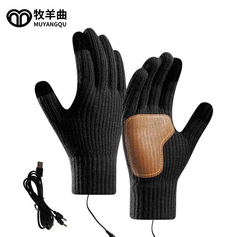 冬季usb电加热手套跨境半指发热手套可拆洗翻盖针织加热保暖手套|undefined