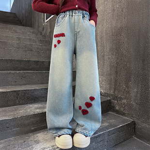 Girls' Denim Wide Leg Pants Spring and Autumn 2025 New Western Style Children's Spring Straight Pants Girls' Casual Pants