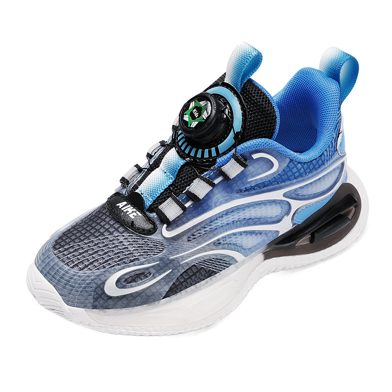 Zapatos para niños 2025 primavera y verano nuevo estilo malla transpirable zapatos deportivos para niños zapatos para correr con hebilla giratoria para niños grandes