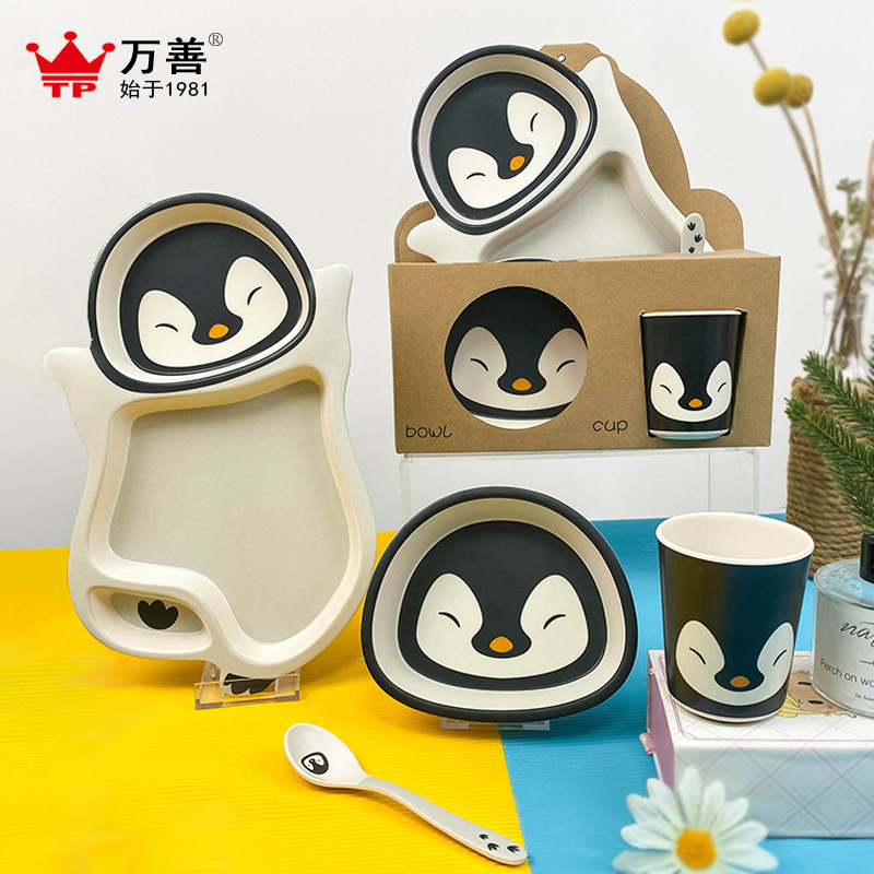 Melamine Bamboo Fiber Kidsren's Tableware Baby Eating Plate Food Bowl Creative Animal Shaped Rice Bowl Set Gift