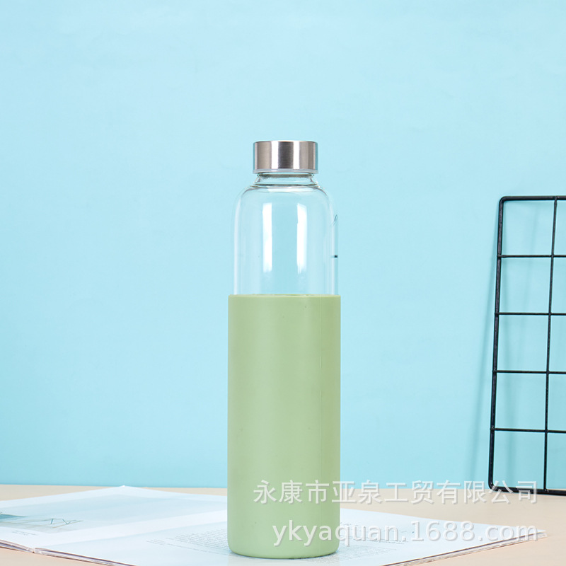 Nuevo vidrio de borosilicato transparente grueso de doble capa, taza de agua de vidrio de té de flores portátil para exteriores, logotipo de impresión de regalo