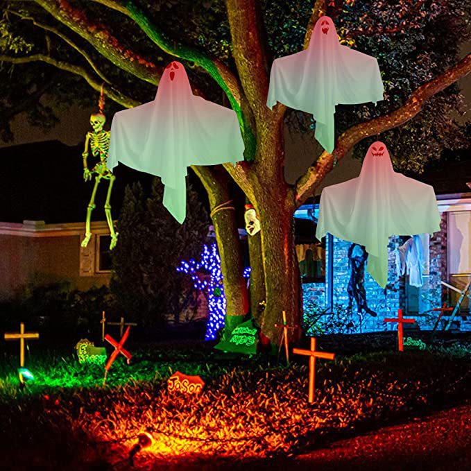 Halloween luminoso fantasma blanco colgando fantasma horror decoración puerta colgante casa embrujada escapar escena diseño Accesorios