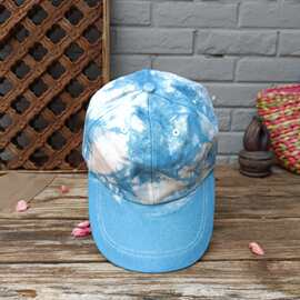 蓝白扎染蓝染草木板蓝根棉麻帆布鸭舌帽男女遮阳帽