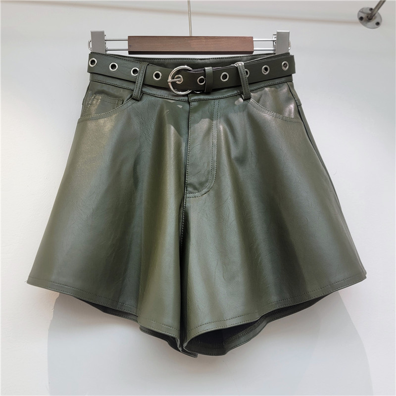 Pantalones Cortos de Cuero PU de Pierna Ancha para Otoño e Invierno
