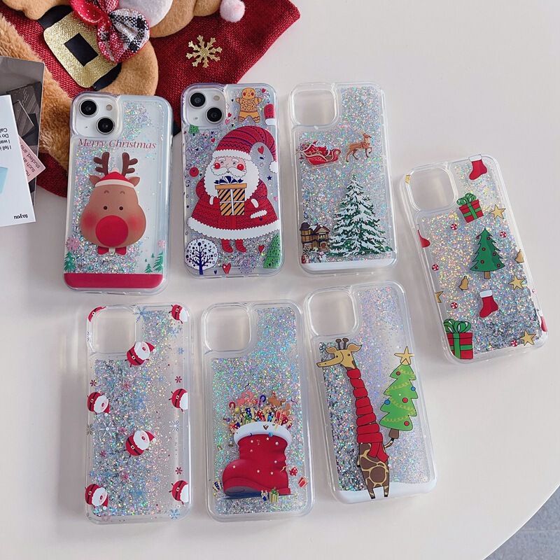 Suitable for iPhone 17 Pro Max Christmas Liquid Sand Phone Case, Apple 16 Santa Claus Reindeer Gift Protective Cover