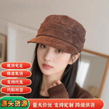 日系复古咖色贝雷帽女2025新款显脸小百搭蓓蕾帽大头围画家帽子潮
