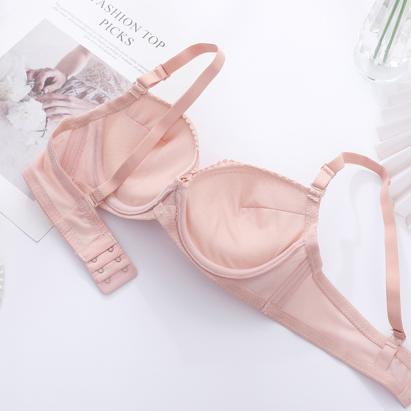 Bra de encaje ajustable en el sitio con anillo de acero, bra de pecho pequeño, bra anti-caída para mujeres del sudeste asiático