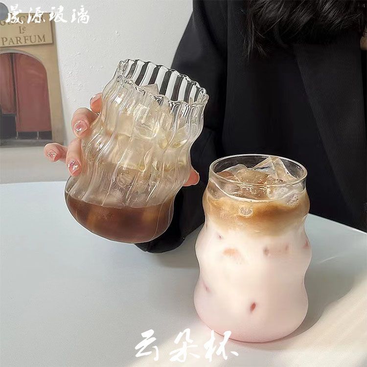 厂家供应透明玻璃云朵杯ins风家用饮料奶茶杯高硼硅玻璃杯云朵杯