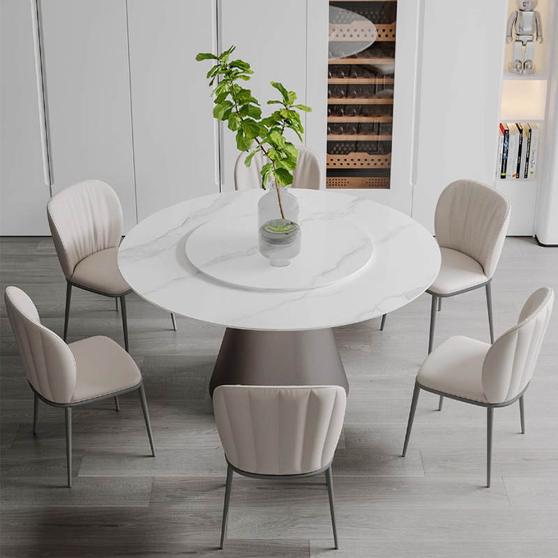 Luz de lujo italiano minimalista brillante roca placa redonda mesa con tocadiscos moderno minimalista hogar de alta gama de acero inoxidable mesa de comedor redonda