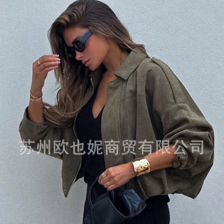 Aliexpress Amazon Hot-Selling Suede Bomber Jacket Ins Popular Style High-Quality Thickened Early Autumn Coat Aliexpress Amazon Hot-Selling Suede Bomber Jacket Ins Popular Style High-Quality Thickened Early Autumn Coat