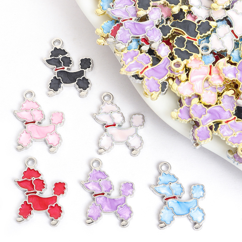 Cartoon Poodle Puppy DIY Jewelry Oil Dropping Alloy Pendant Earrings Keychain Pendant Accessories Material Wholesale