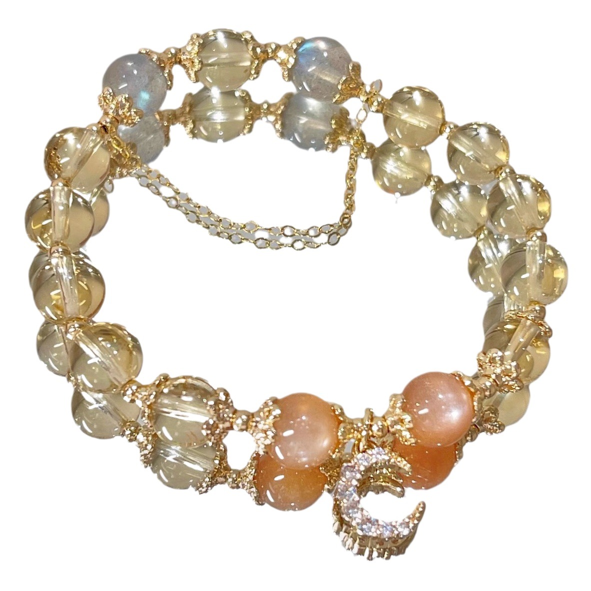 Citrino pulsera Moonstone Golden Sun Stone 14K pulsera de cristal envuelto en oro pulsera de niña