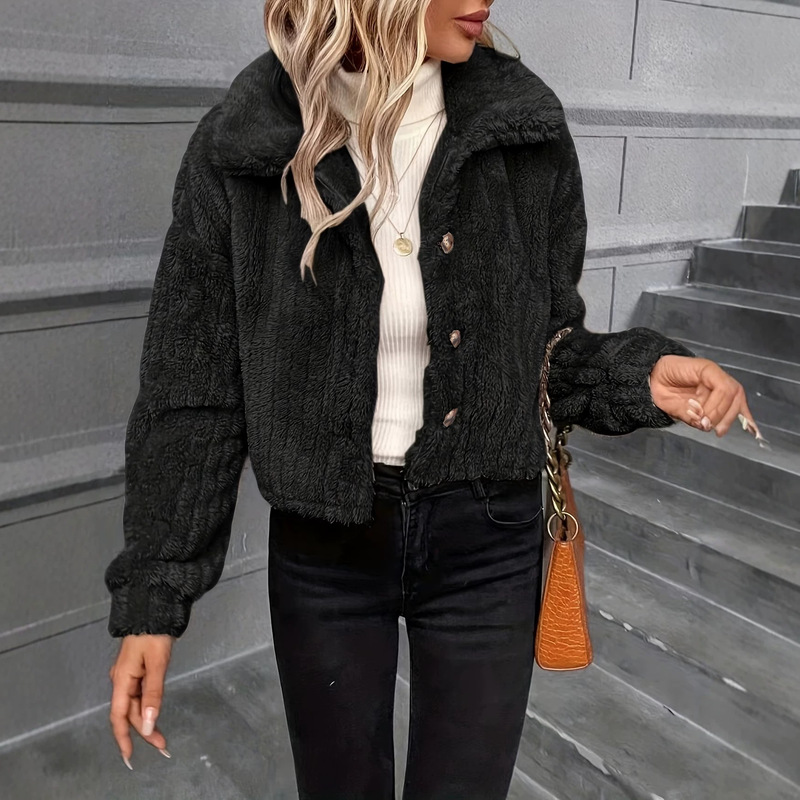 2026 Fall/Winter Amazon Temu Cross-Border European and American Style Vertical Stripe Jacquard Turn-Down Collar Short Button Plush Jacket 2026 Fall/Winter Amazon Temu Cross-Border European and American Style Vertical Stripe Jacquard Turn-Down Collar Short Button Plush Jacket
