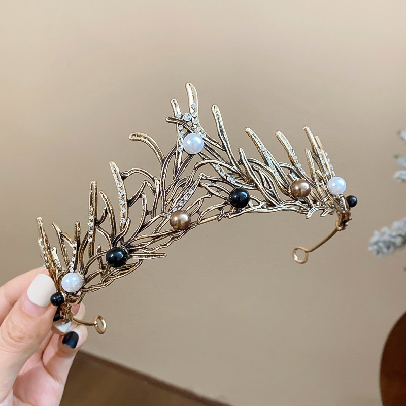 13# Diadema-Diadema con corona de rama de perlas de diamante negro