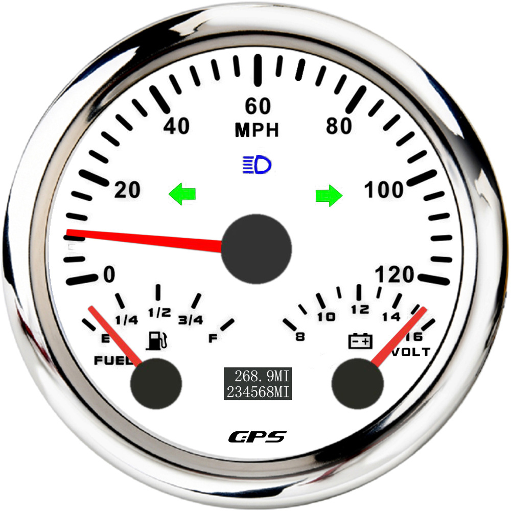 Odometer Oil Level | ELING automobile instrument - 0-120mph-silver-edge-white-background