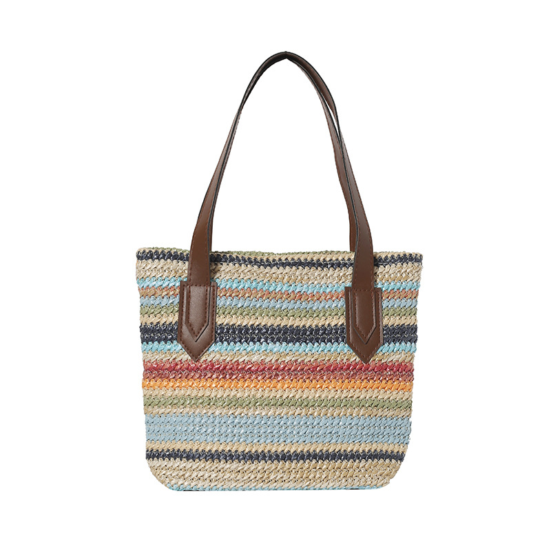 Handmade Rattan Shoulder Bag With Leather Trim And Seagrass_voghion.com