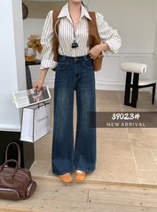 89023秋季新款高弹软牛仔女百搭韩版时尚大方简约窄版显瘦直筒裤